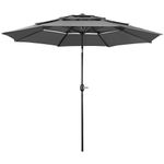 Yaheetech 3-Tier Patio Parasol 10ft Vented Outdoor Table Umbrella with Tilt Mechanism and Crank Handle & Large Shade for Pool/Backyard/Beach/Deck/Garden/Park Gray