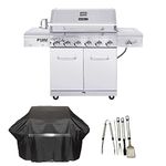 Nexgrill Deluxe 6-Burner Propane Gas Grill in Stainless Steel with Ceramic Searing Side and Rotisserie Burner Cover