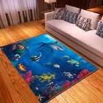 Home Rug, Kids Cartoon Underwater Shark Coral Seahorse Carpet, Playroom Study Room Decoration Baby Toddler Mat 80Cmx150Cm