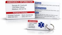 Custom Emergency Contact Wallet Card | Waterproof ICE Medical Alert for Wallet | PVC ID with Allergies, Medications, Hidden Disabilities and Conditions | Includes Key Tag | Durable, USA Made