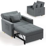 YODOLLA 3-in-1 Convertible Sleeper Chair Bed, 192cm Adjustable Single Sofa Armchair with Side Pocket, Pull Out Sleep Chair,Dark Grey