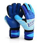 EFAH SPORTS Football Goalkeeper Gloves For Kids Boys Children Youth Soccer Goaile Glove With Fingersave and Double Wrist Protection Strong Grip Palms (Size 4 suitable for 6 to 9 years old, Blue)