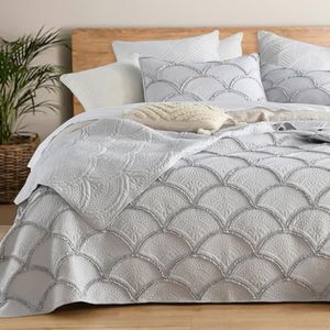 TEXSTEAD Queen Size Quilt Sets, 100% Cotton Hand-Quilted Comforter Bedding Set with 2 Pillow Shams Washable Soft Coverlet Bedspread 228x228cm (White, Queen)