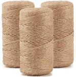 984 FT Natural Jute Twine, Twine String, 3ply Thin Ribbon Hemp Twine, Twine for Gardening Plant Gift Wrapping Art Wedding Decoration Packing String Bulk (3 Roll)