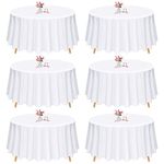 Pesonlook Round Tablecloth - 6 Pack 90 Inch White Round Table Cloths,Premium Polyester Resistant Table Cover for Wedding, Party, Dining,Banquet,Buffet Table, Holiday,Dinner Tables Decorate