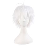 MapofBeauty 14 Inches/35 cm Men Short Hair Tied Ponytail Cosplay Party Wig (White)