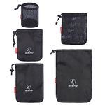 REDCAMP Stuff Sack Set of 5, Lightweight Mesh Nylon Drawstring Storage Bag Pouch for Travelling Hiking Black