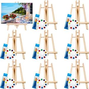 96 Pcs Painting Set with Easels, 8 Wood Easels, 80 Brushes with Nylon Brush Head, 8 Plastic Palettes Acrylic Painting Supplies Kit for Adults Sip and Paint Party Arts, 7.5 x 11.8 in Easel, No Paint