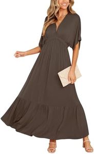 DEEP SELF Women’s Summer V Neck Batwing Short Sleeve Maxi Dress Casual Loose High Waist Flowy Long Beach Dress, Coffee, Small