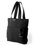 Harry Kritz Womens Vertical Stylish Black 5 Pocket Tote Bag 100% Organic Cotton Canvas Tote For College & Daily Use