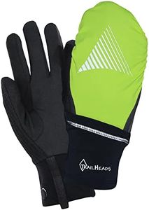 TrailHeads Mens Running Gloves Touchscreen Fingers & Convertible Waterproof Mitten Shell - for Winter, Reflective, Warm - Black/Hi Vis (Small/Medium)