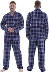 Keanu Mens Brushed 100% Pure Cotton Pyjamas - Brushed Thermal Flannel PJs - Winter Warm Supersoft - (Blue/Red Check, Large)