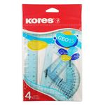 Kores - Geometry Set in Assorted Colours - GEO15 Protractor, Triangle and Ruler Set - Back to School Supplies, Geometry Sets, School Ruler - 4 Pcs in Polybag