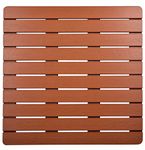 I FRMMY Large Bath Tub Shower Floor Mat Made of PS Wood- Suitable for Textured and Smooth Surface- Non Slip Bathroom Mat with Drain Hole - 21.8 x 21.8 inch (Teak Color)