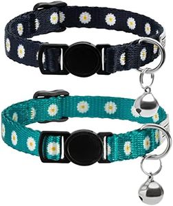 CollarDirect Cat Collar with Bell Floral Pattern 2 Pack Set Flower Adjustable Safety Breakaway Collars for Cats Kitten (Black + Green)