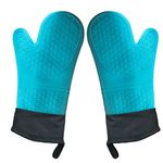 Silicone Oven Mitts Heat Resistant Non-Slip Set of 2, Oven Gloves and Pot Holder Kitchen Set for BBQ Cooking Baking,Machine Washable, Thicker，Extra Long Set with Soft Inner Lining (Blue)