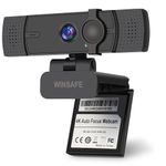 WINSAFE Webcam 4K, Ultra HD Video Calling, AI Auto Focus, Dual Noise-Canceling Microphones, 70° FOV, Auto Light Correction, Privacy Cover, Plug&Play Computer Camera, Works with Teams, Zoom, OBS, Skype