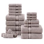 Bath Towel Sets - 100% Cotton Towels for Bathroom, Luxury Hotel Towels, Zero Twist, Quick Dry Shower Towels, Super Aborbent Bath Towels, 6 Hand Towels, 6 Wash Cloths - Platinum (18 Pack)