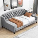 Merax Twin Size Modern Luxury Tufted Button Daybed, Upholstered Twin Daybed Frame, Sofa Bed for Bedroom, Living Room, Twin, Grey