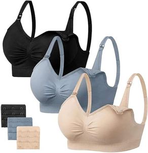 habibee Women's Nursing Bra Seamless Sleep Breastfeeding Maternity Bra with Remove Bra Pads Extenders 3 Pack (XL, Black/Blue/Beige)