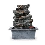 HOME ELEMENTS Polyresin Tabletop Indoor Waterfall Fountain with LED Light for Home Decor Showpiece Fountain for Living Room Office Housewarming Gift Meditation Zen Water Fountain-21.3x16.7x26cm(FT_09)