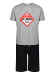 Label Cutters Mens Short Pyjamas Funny Novelty Designs 2PC Night WEAR PJ Sets M,L,XL,XXL New (Grey - Warning Sleeping - L)