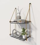 Meshable Weebill 2-Tier Wall Hanging Metal Wall Shelf with Jute Rope, Home Decor Wall Shelves and Storage Racks with Elegant Design Ideal for for Balcony and Terrace, Standard Size - Grey