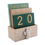 Notakia Perpetual Calendar, Wooden Calendar for Home Office Desk Accessories Vintage Wood Block Calendar(Green)