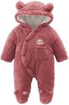 Fairy Baby Newborn Baby Snowsuit Winter Coat Warm Bear Footie Romper Fleece Jumpsuit for Infant Girls Boys 0-3 Months Roseo