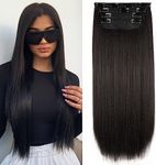 Hair Extensions Clip in Synthetic Hair Extensions Long Straight 4PCS Thick Hairpieces Fiber Double Weft Natural Hair Extensions 20 Inch for Women (1B)