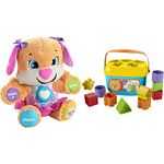 Fisher-Price Plush Dog Baby Toy with Lights Music and Smart Stages Learning Content + Stacking Toy Baby's First Blocks Set of 10 Shapes