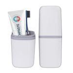 COMNICO Travel Toothbrush Cup Case Portable PP Seal Tooth Brush Holders Cover Multi-Function Toothpaste Storage Container Cup for Home School Camping Business Trip Bathroom(White)