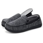 MERRIMAC Men's Cozy Cotton Knit Moccasin Slippers Coral Fleece Lined House Slippers with Removable Insole (10 M US, Dark Grey)