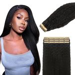 Lashey Hair Extensions Tape in Hair Extensions Human Hair Natural Black 20 Inch Kinky Straight Tape in Hair Extensions 20pcs 50g Remy Human Hair Extensions for Black Women