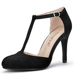 Allegra K Women's Round Toe T-Bar Court Shoes Dress Stiletto Heels Black 5 UK/Label Size 7 US