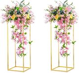 New Mark Impex Pack of 2 Gold Colour Without Flower vases for Wedding Centerpiece Tables, Metal Flower Floor vase Column, Flower Stand, 40 cm high Geometric Flower vase, Square Shape,...