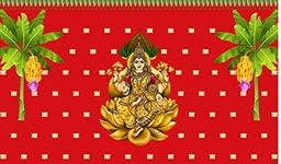 Ashvath Fashion Traditional Varamahalakshmi Backdrop for Pooja Event Home Decoration Lakshmi Devi in Golden Lotus Background Curtain Cloth for Festival Size 5 Feet Height and 8 Feet Width(5 * 8)