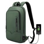 Laptop Backpack, Mens Computer Rucksack Lightweight Slim Laptop Rucksack Waterproof Daypack with USB Charging Port, Compact Bag Business Travel College School Bag for Office Work Outdoor-15.6'', Green