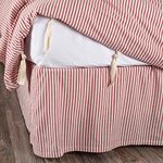 Farmhouse Ticking Stripe Red King Bed Skirt 78" x80", w/ 16" Drop, Tailored Dust Ruffle