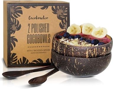 COCOBOWLCO Coconut Bowl & Wooden Spoons Bowl Set - Birthday Gifts for Women - Coconut Bowls for Eco Friendly Kitchen Decor, Acai Bowls & Smoothie Bowls (2, Polished)