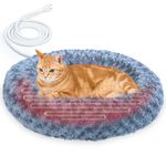 AUPETEK Heated Cat Beds for Indoor Cats Warming Cat Beds Super Soft Machine Washable Thermo Kitty Electric Heating Bed 19 Inches Round