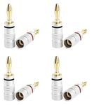 fdealz® [ 8 Pieces (4 Pcs Red & 4 Pcs Black) ] Speaker banana plug,Crimp & Twist Closed Screw Audio Banana Plugs for Speaker Wire (4 Pairs)