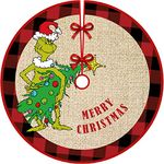 48 Inch Christmas Tree Skirt, Xmas Large Lace-up Red Green Buffalo Plaid Check Tree Skirt, Merry Christmas Tree Decorations New Year Holiday Party Farmhouse Decor (B)