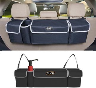 Car Trunk Organizer and Storage, Backseat Hanging Organizer for SUV, Truck, MPV, Waterproof, Collapsible Cargo Storage Bag with 4 Pockets, Car Interior Accessories for Men &Women, Free Trunk Floor