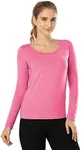 MANCYFIT Womens Thermal Tops Fleece Lined Shirt Long Sleeve Base Layer Scoop Neck Pink Small