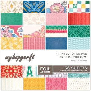 MYHAPYCRFT Scrapbook Paper Pad, 36 Sheets Double-Sided Design Paper with Foil Accents, 200GSM Decorative Cardstock for Card Making, Scrapbooking, Junk Journaling, 12" x 12" Artisan