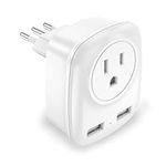 Italy Travel Plug Adapter, Multifunctional Portable Wall Outlet with 2 USB Charging Ports, 3 in 1 Outlet Adaptor, Italy Travel Plug Adapter for USA to Italy Uruguay Chile (Type L)