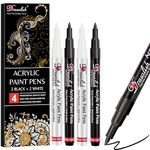 Drawlish Acrylic Paint Pens, Black & White Pen Set of 4 Glass Paint Markers 0.7mm Extra Fine Tip | Ideal for Wood, Fabric, Porcelain, Ceramic, Stone, Rock Painting and more