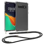 kwmobile Crossbody Case Compatible with Samsung Galaxy S10 Case - Clear TPU Phone Cover w/Lanyard Cord Strap - Transparent/Black