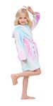 Comfy Unicorn Hooded Bathrobe for Girls,Premium Flannel Robe-Unicorn Gifts(5T,Blue Xingkong)